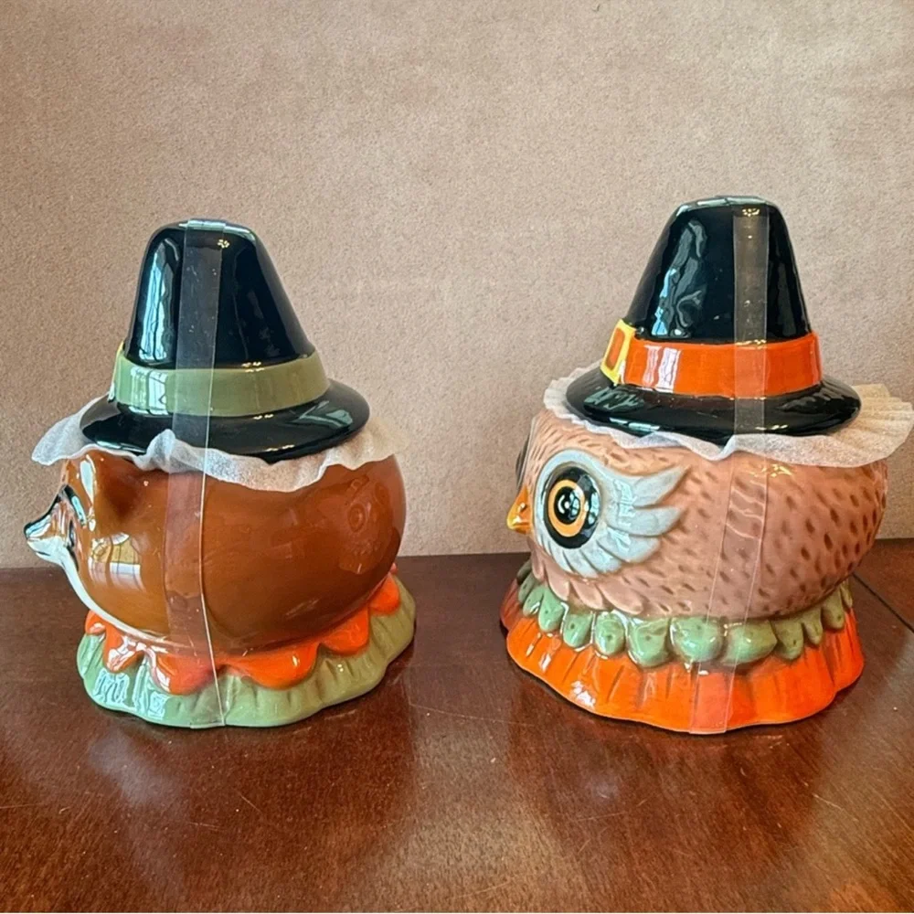 New Johanna Parker Fall Critters 2 Pieces Fox & Owl Small Canister Fall Decor